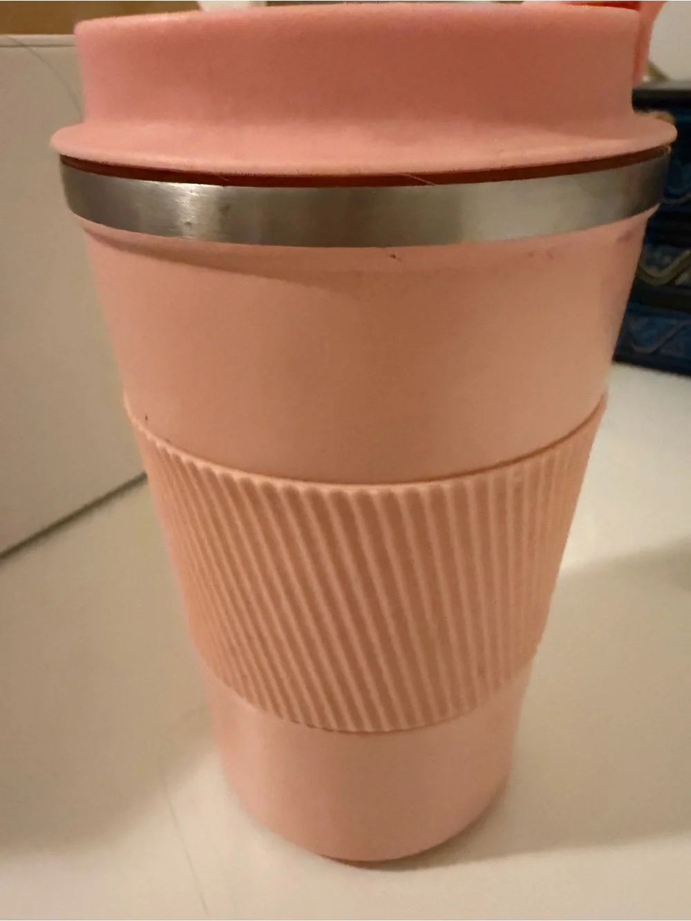 Like New Pink Reusable Travel Mug with Grip Sleeve